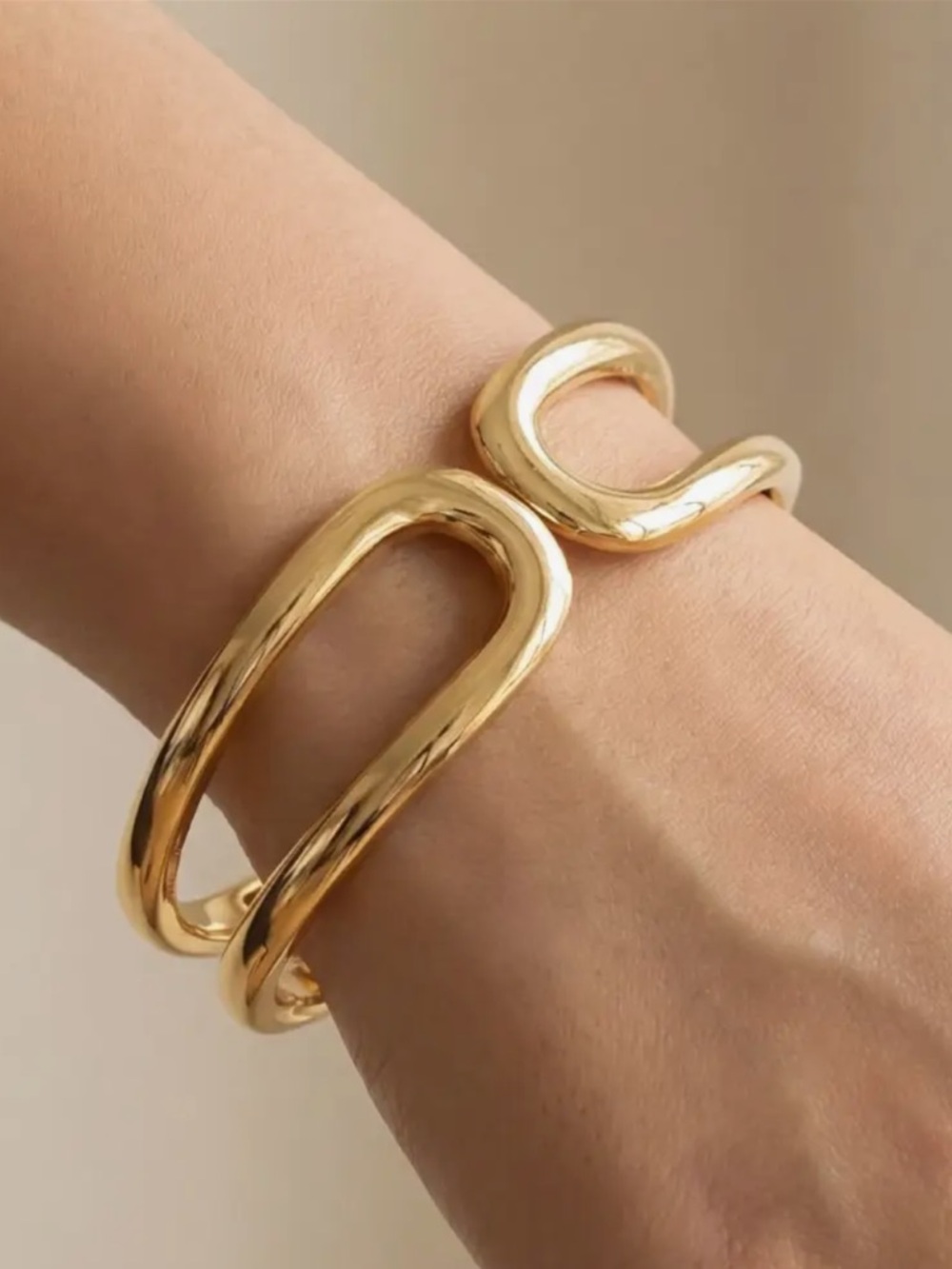 Elegant Gold-Tone Sculptural Cuff Bracelet - Women Jewelry